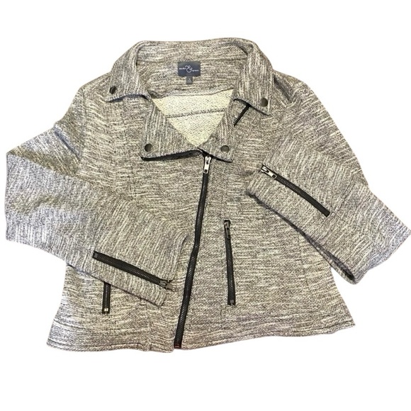 Market & Spruce Grey Heathered Zip Up Knit Sweater Moto Sweater Jacket - Picture 3 of 5